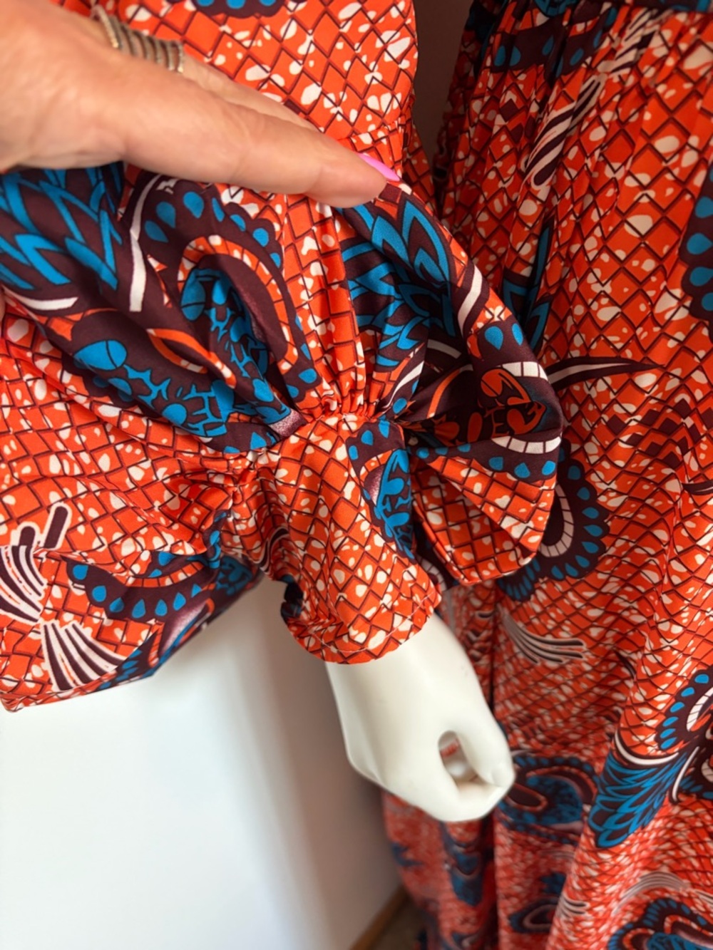 #596 Faeriesty Gorgeous High-Neck Orange Floral Maxi Dress with Side Slit - Picture 10 of 15